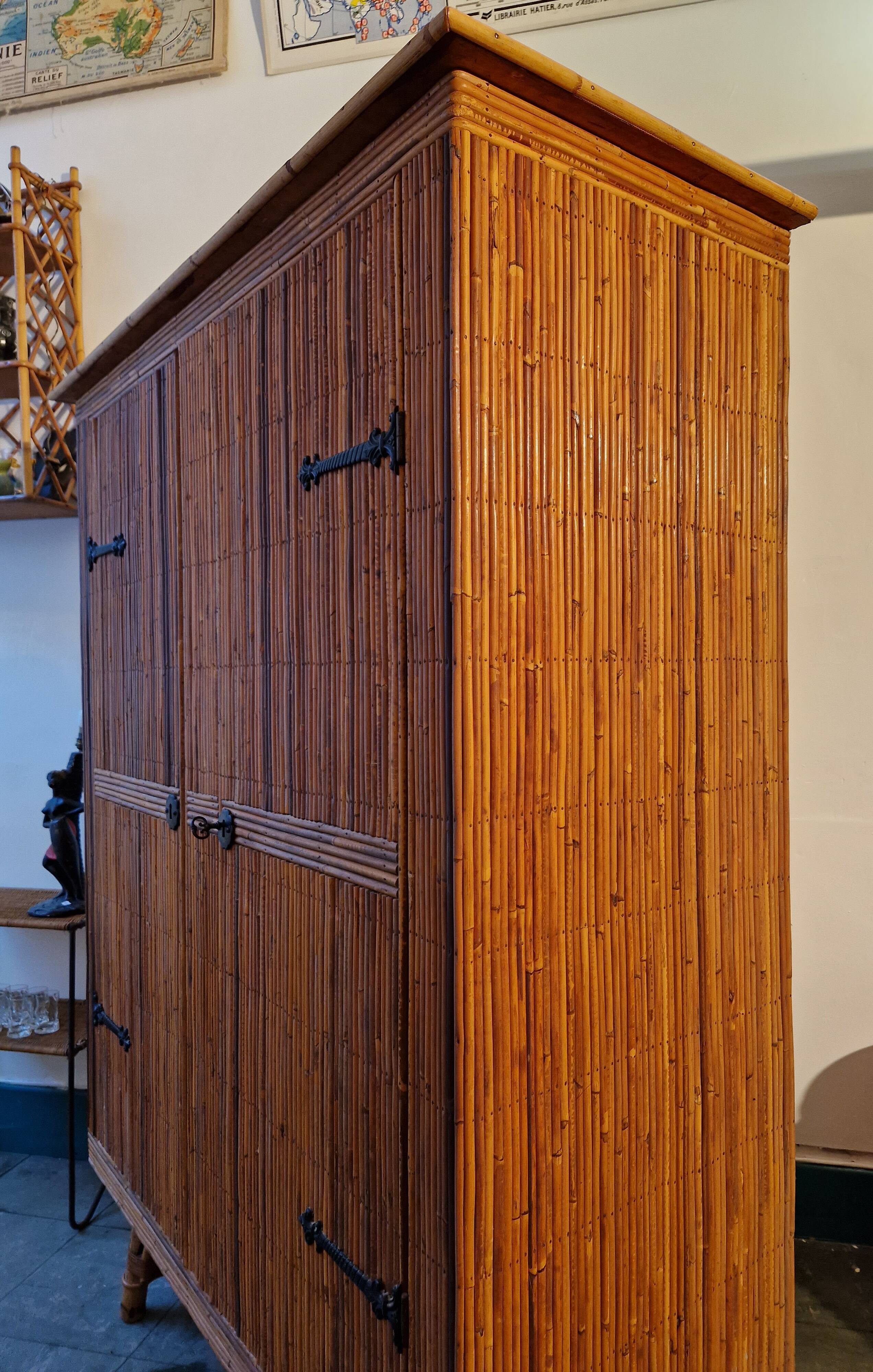 Wicker rattan bamboo wardrobe 1950 1960