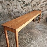 Old French oak console – Long and narrow farmhouse table 241 cm – Vichy hospital workshop from the 1950s