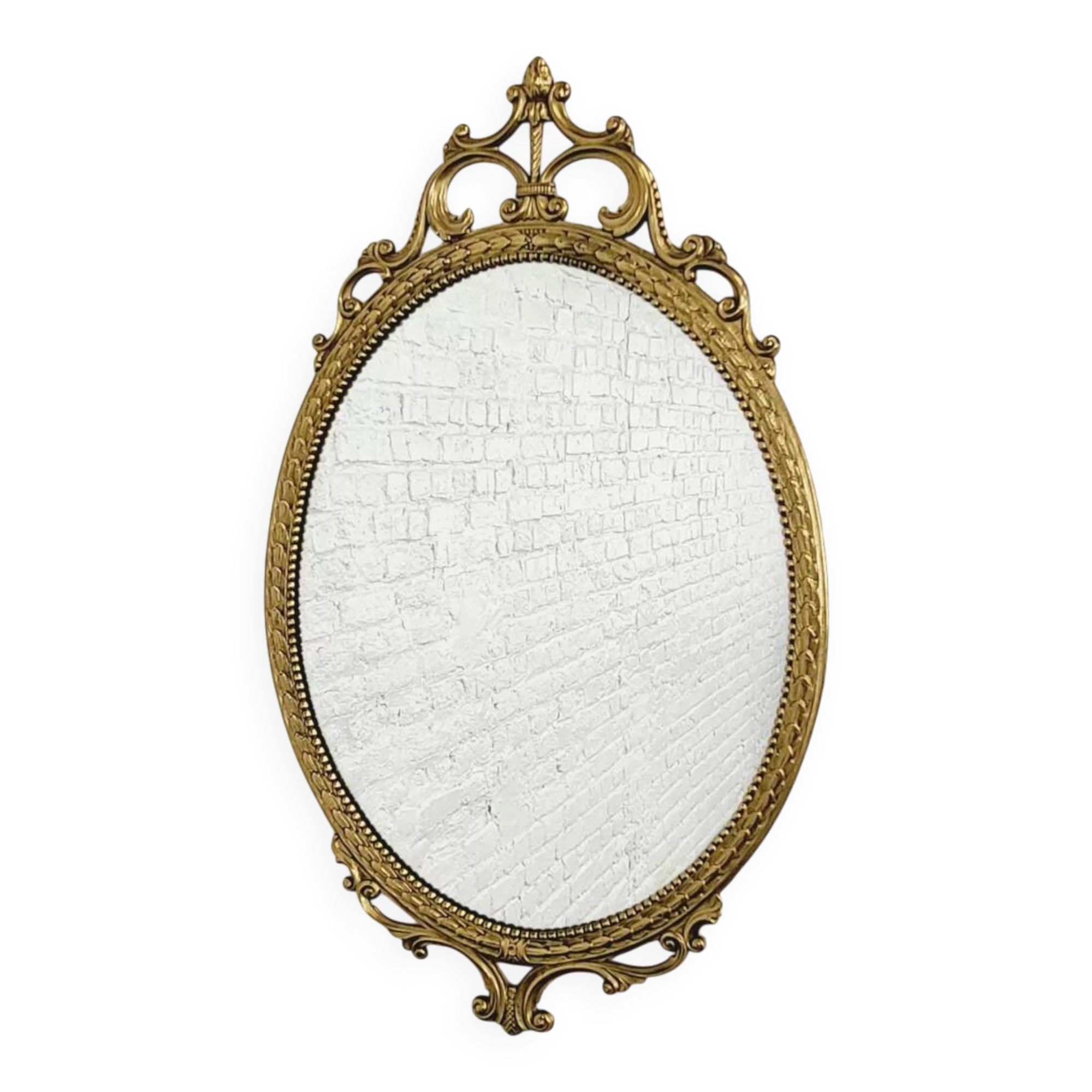Miroir ovale ancien type médaillon sur cadre laiton