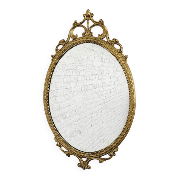 Miroir ovale ancien type médaillon sur cadre laiton