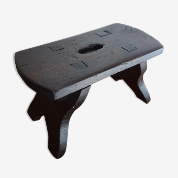 Tabouret de ferme bois brutaliste ancien