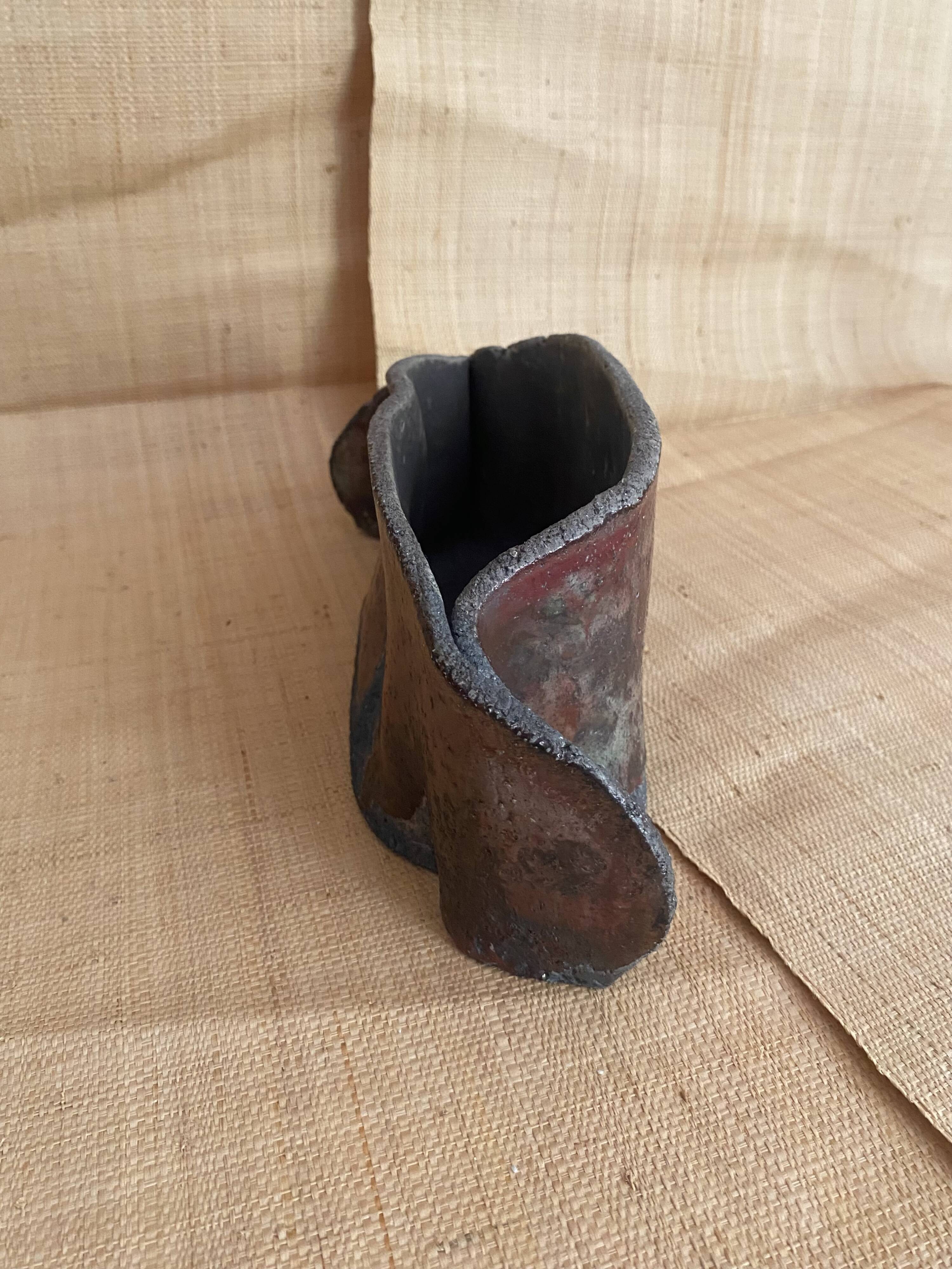 Raku vase signed free form