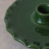 Bougeoir en céramique assiette dentelée vert sapin