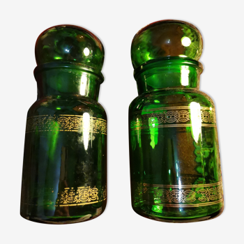 Pair of green pharmacy jars