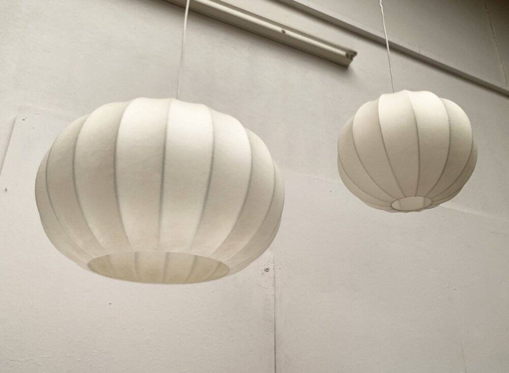 German mid-century cocoon pendant lamps by Friedel Wauer for Goldkant Leuchten, 1960s, set of 2.