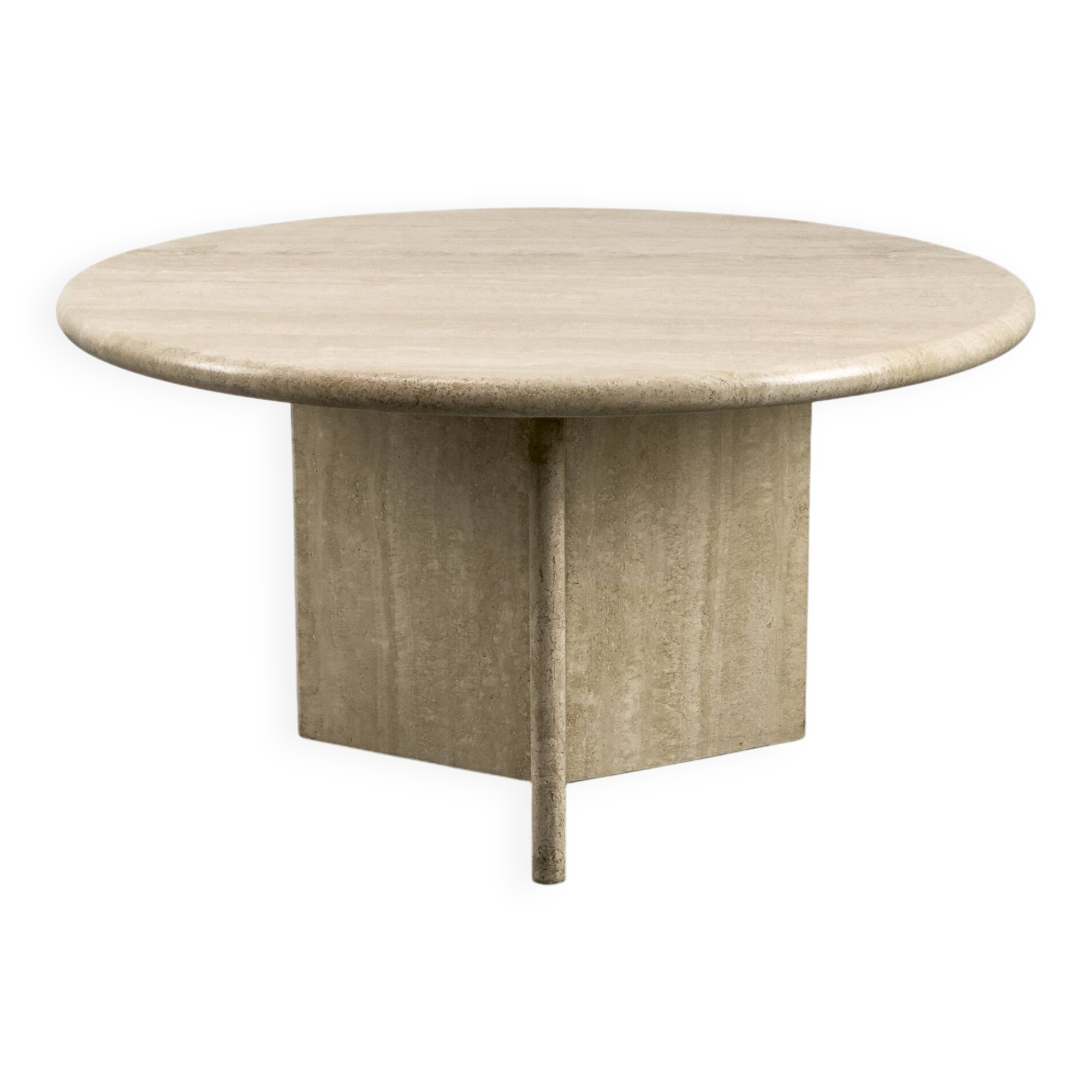 Table basse circulaire vintage en travertin, années 1970