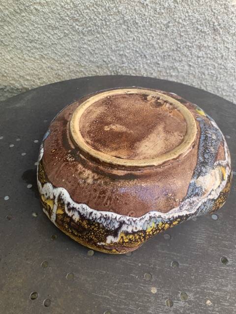 Flamed glazed ceramic bowl, original shape, vintage