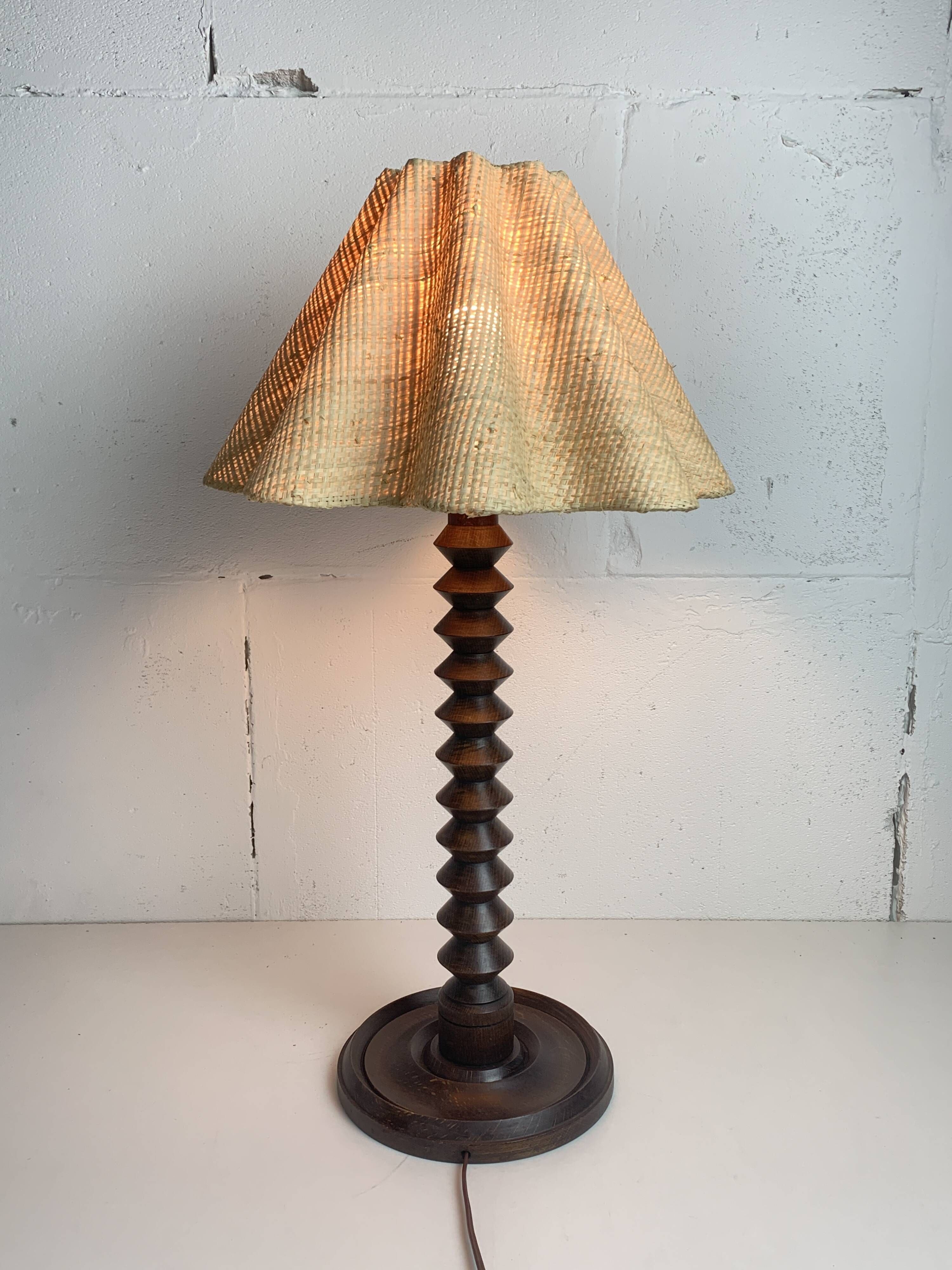 French wood turned table lamp in the style of Charles Dudouyt, 1950s