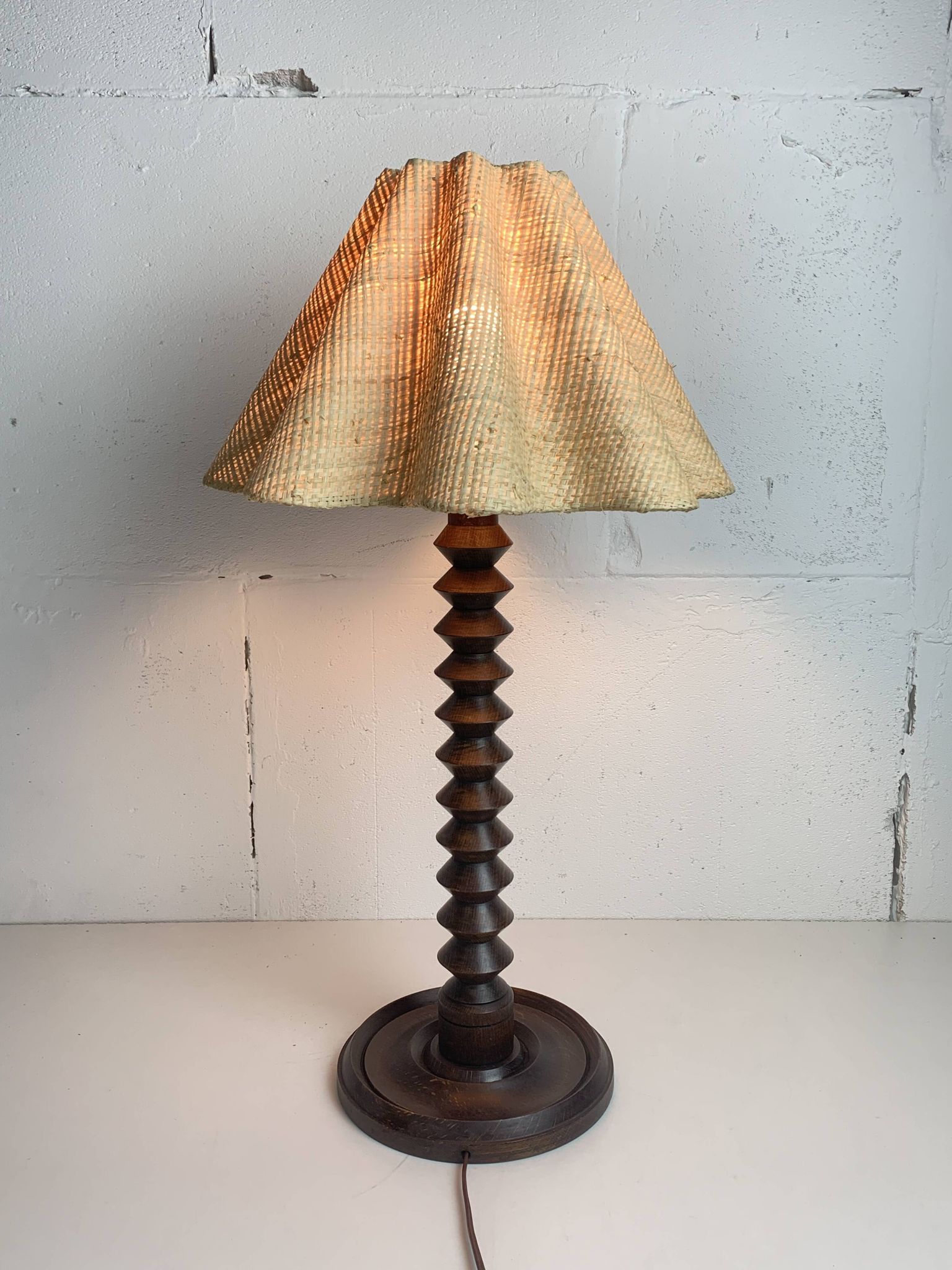 French wood turned table lamp in the style of Charles Dudouyt, 1950s