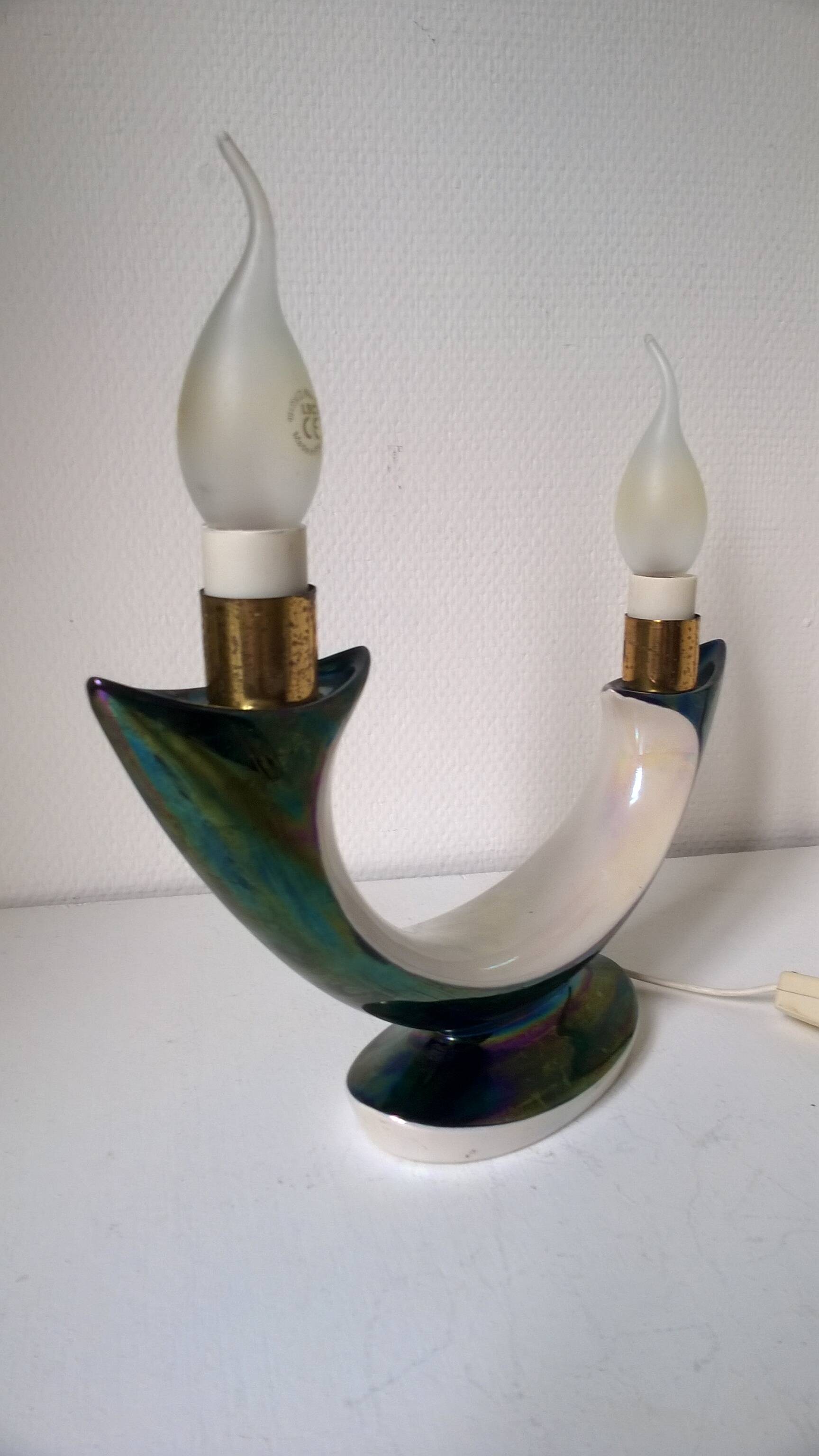 Iridescent ceramic lamp by Verceram France c.1960