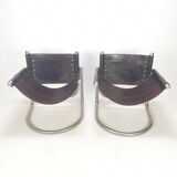 Set of 2 italian mid century lounge chairs, 1980's