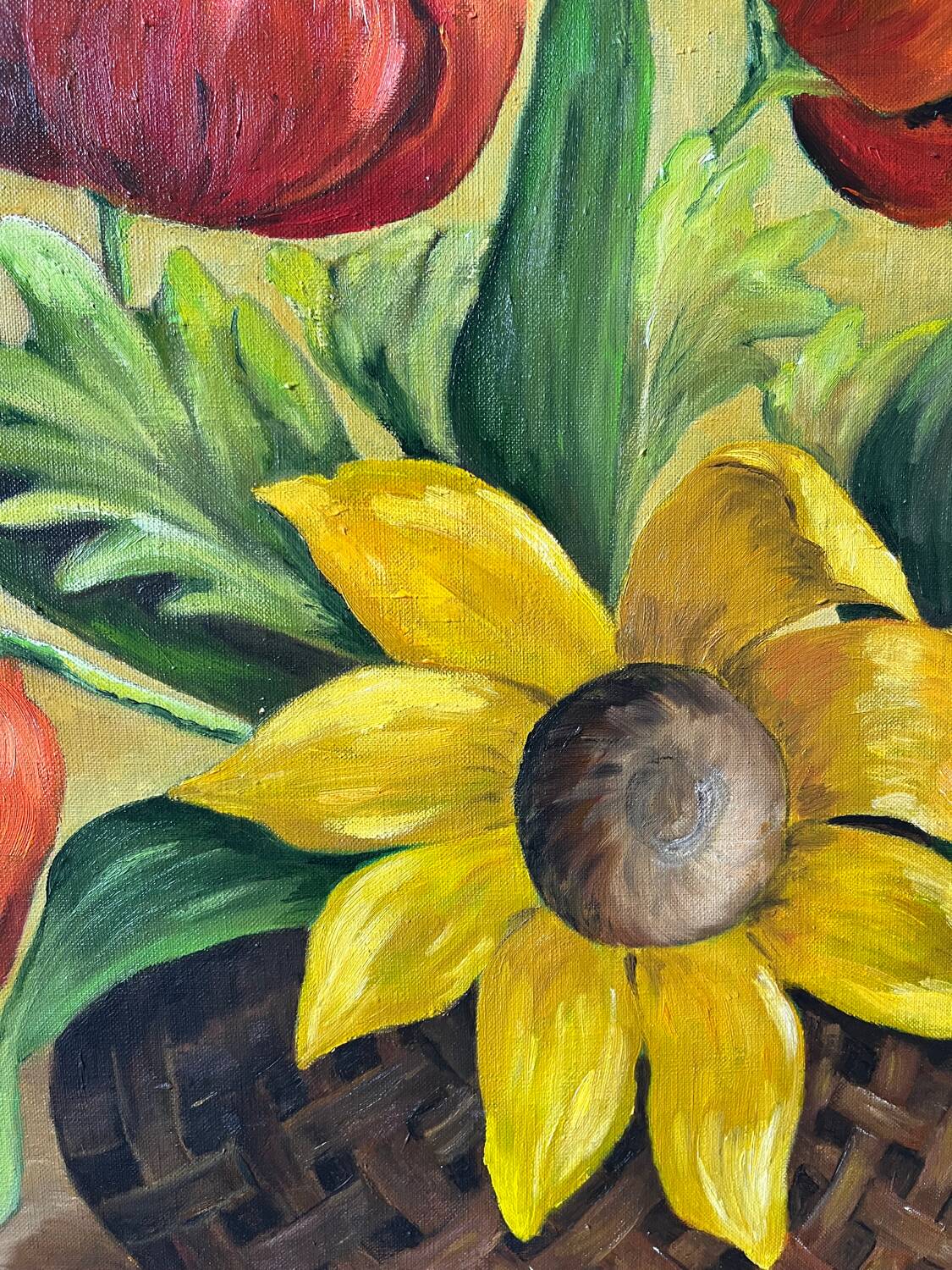 Large Table Bouquet of Flowers, Oil on Canvas, Signed Francine Dubo