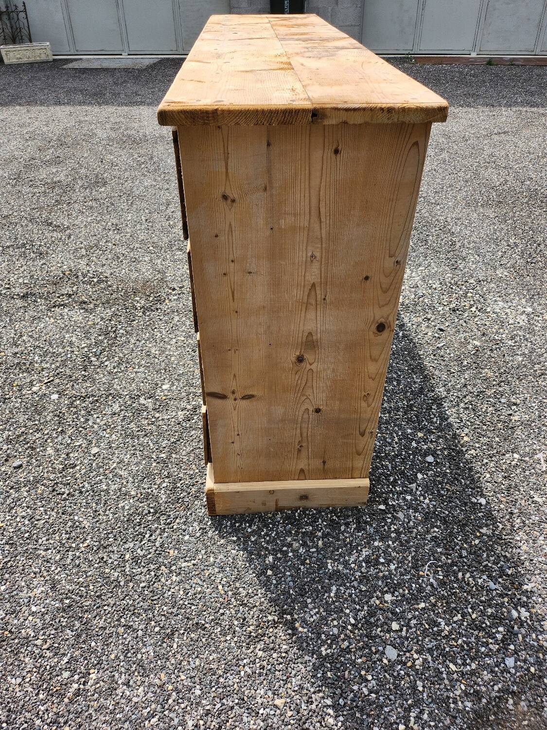 Antique fir wood workshop cabinet with drawers