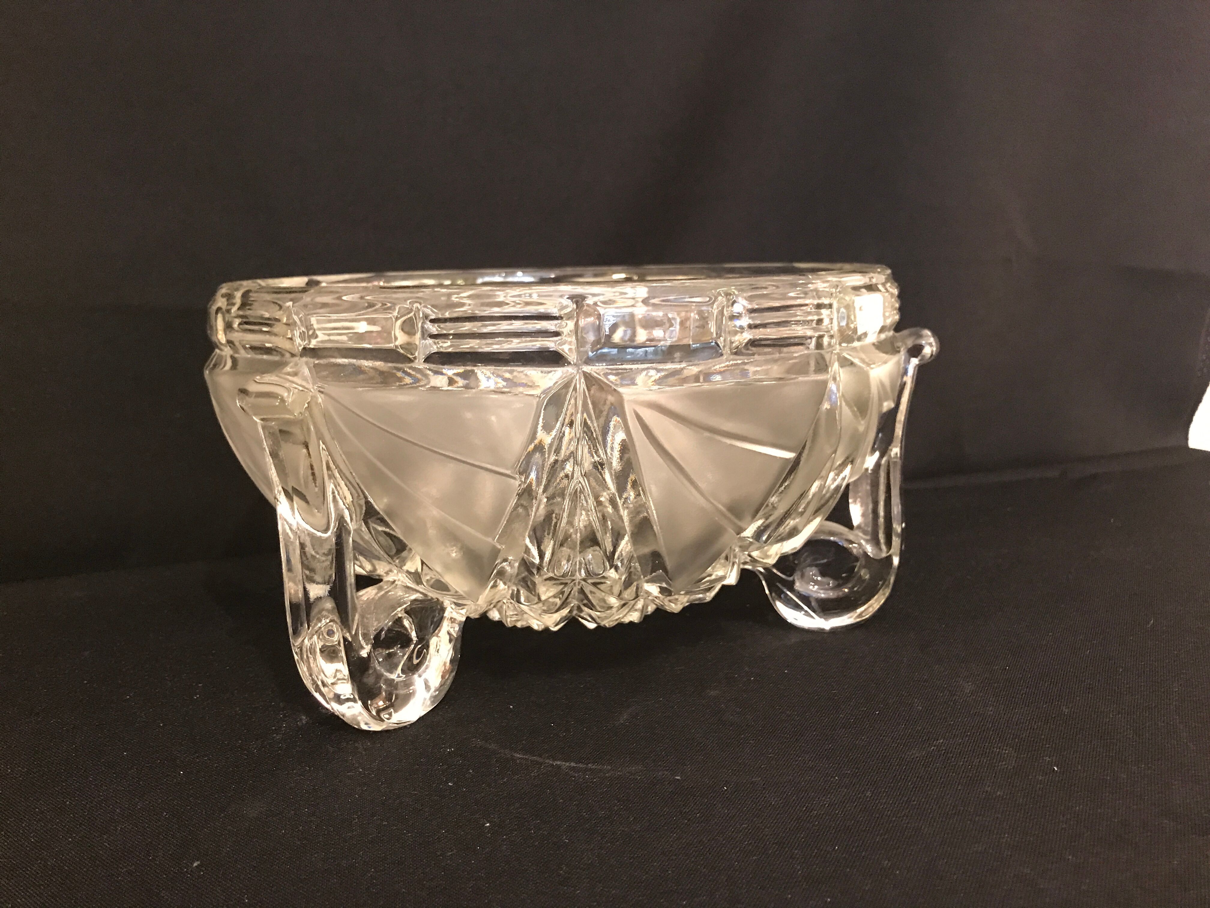 Libochovice Art Deco crystal salad bowl, 1930s, Czechoslovakia