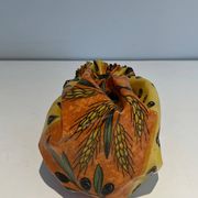 Trompe-l'Œil Ceramic Vase in the Shape of a Knotted Bag with Floral Decoration. Work