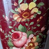 Antique metal umbrella stand with hand-painted floral decor, bohemian countryside