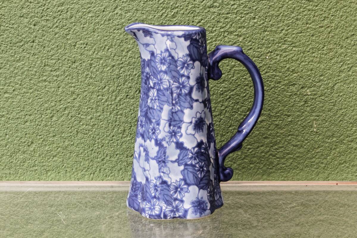 Fine English earthenware jug, cobalt blue decoration, Victoria Ware Ironstone.