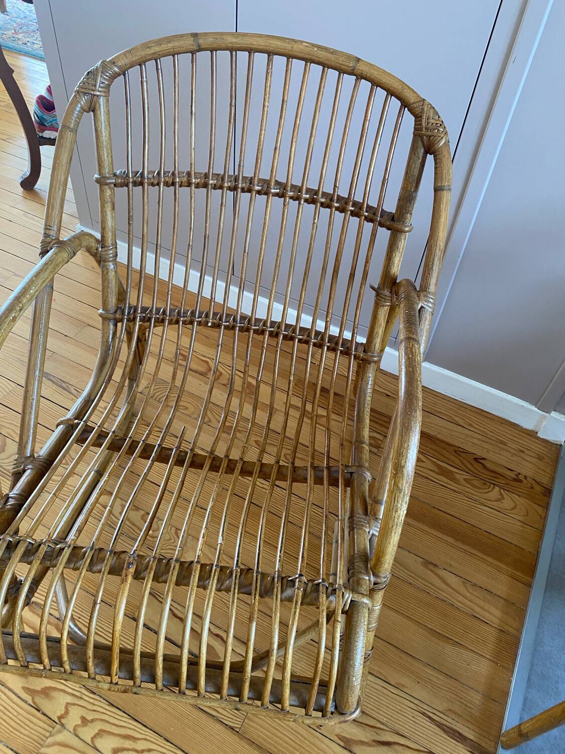 Rare pair of vintage rattan and wicker armchairs from the 1950s