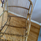 Rare pair of vintage rattan and wicker armchairs from the 1950s
