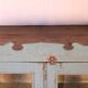 Old art deco display case in original Burmese teak with gray-blue patina