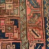 Tapis turc kazak 226x135 cm tapis tribal vintage rouge et bleu grand