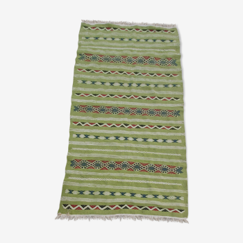 Berber handmade green kilim rug in pure wool 210-115cm