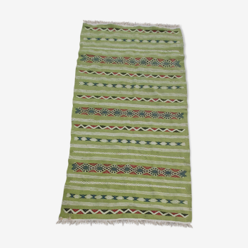 Tapis kilim vert fait main berbère en pure laine 210×115cm