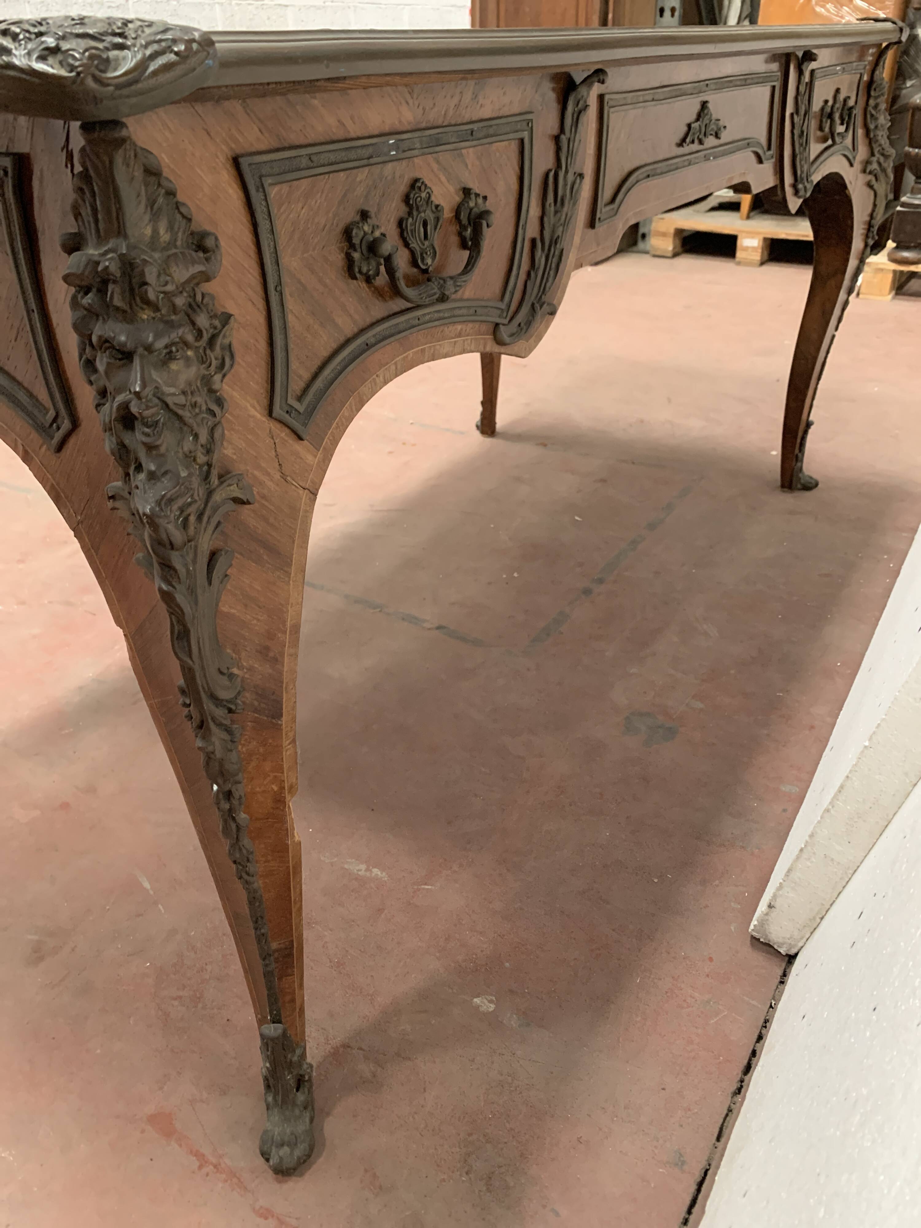 Louis XV style desk set in mahogany and burr walnut