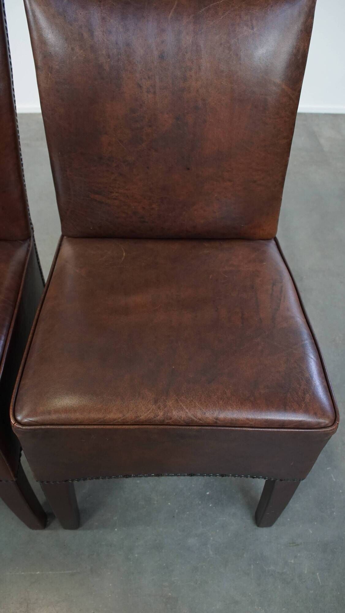 Set of 6 cognac-colored cowhide Art Deco design dining room chairs