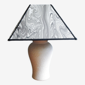 Vintage granite foot lamp and pyramid lampshade in marbled paper