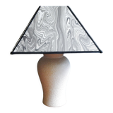 Vintage granite foot lamp and pyramid lampshade in marbled paper