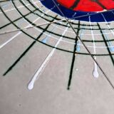 Vintage round coffee table with glass, wood and tiles