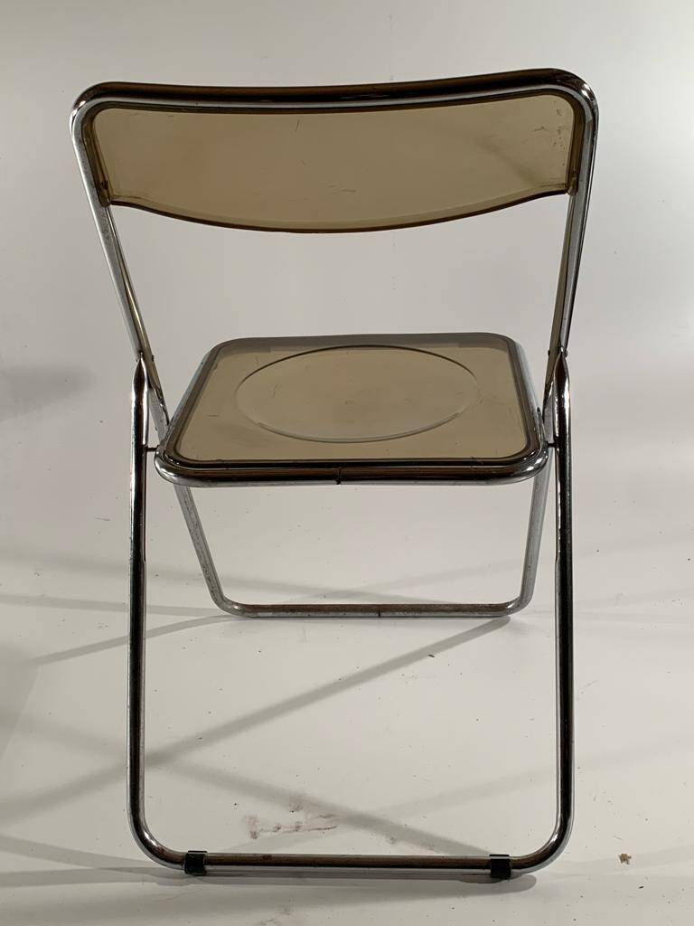 stainless steel and smoked plastic folding chair 70s style
