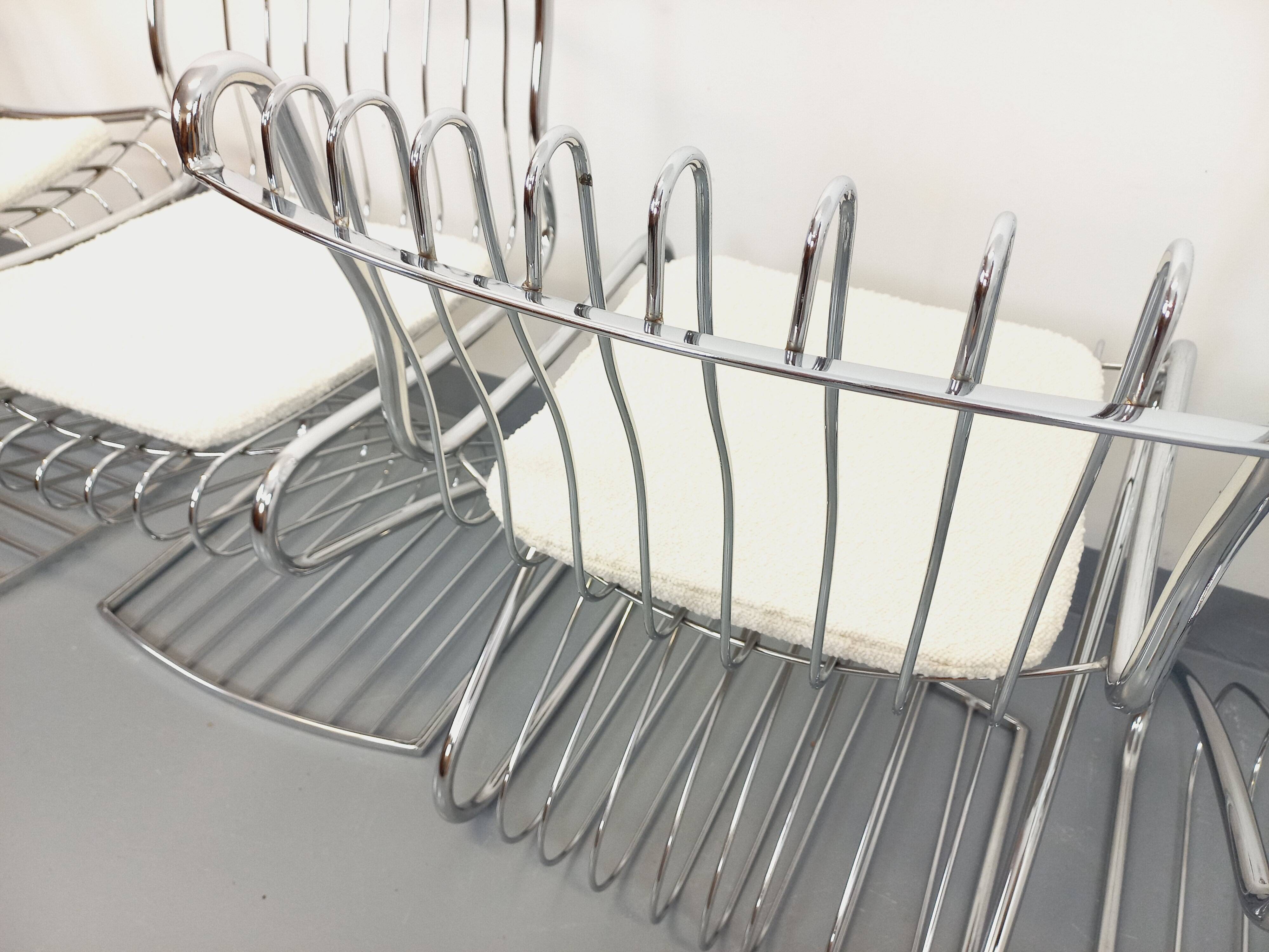 Set of 4 vintage Italian chairs by Gastone Rinaldi in chrome metal.