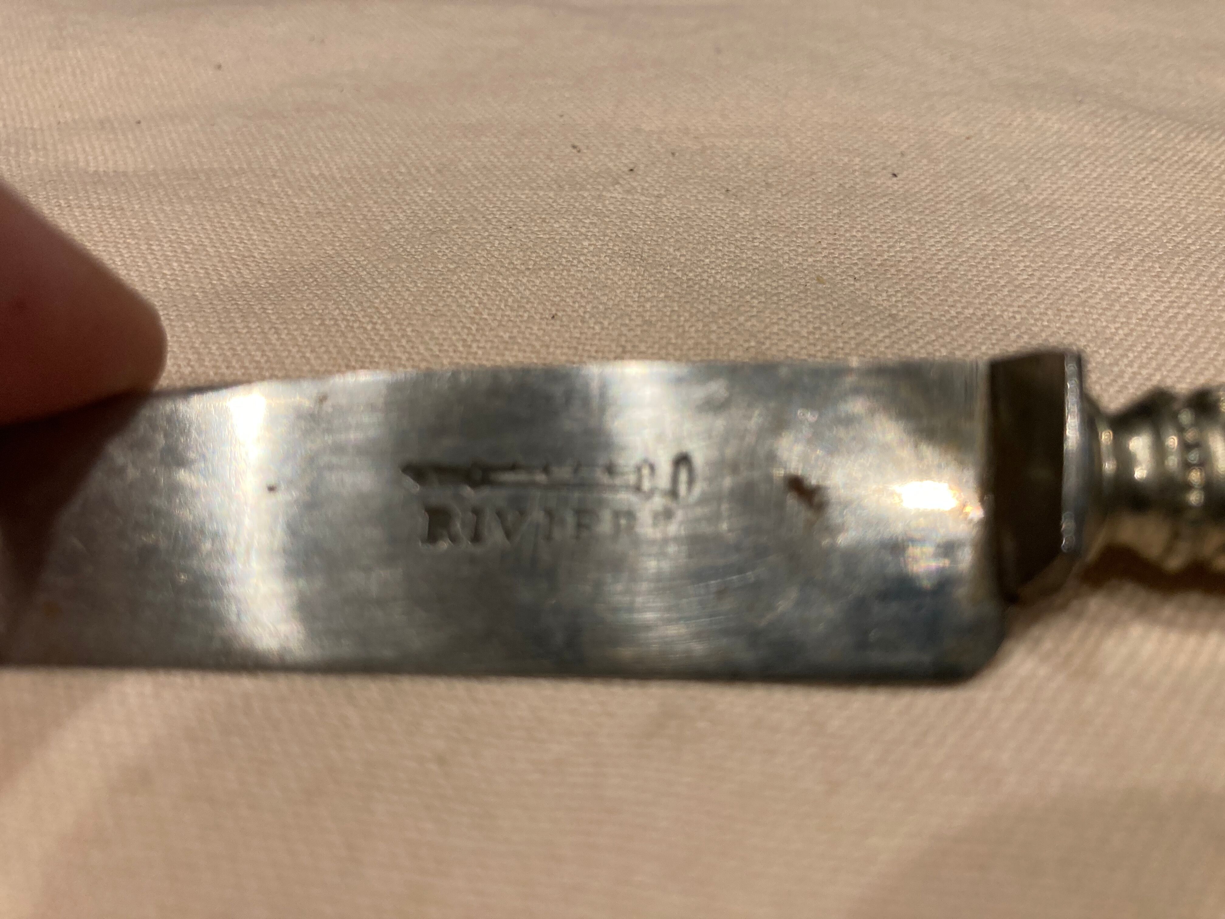 6 dessert knives + serving cutlery with horn handle