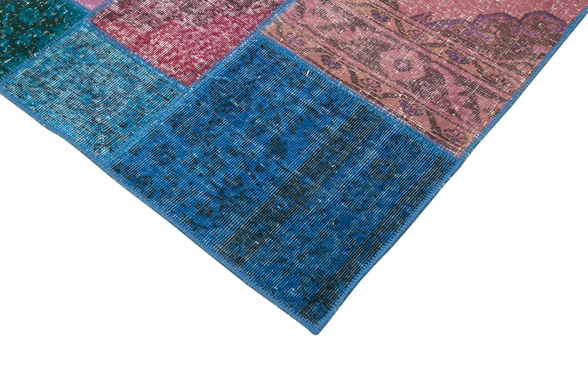 Hand-knotted anatolian 202 cm x 300 cm blue patchwork rug