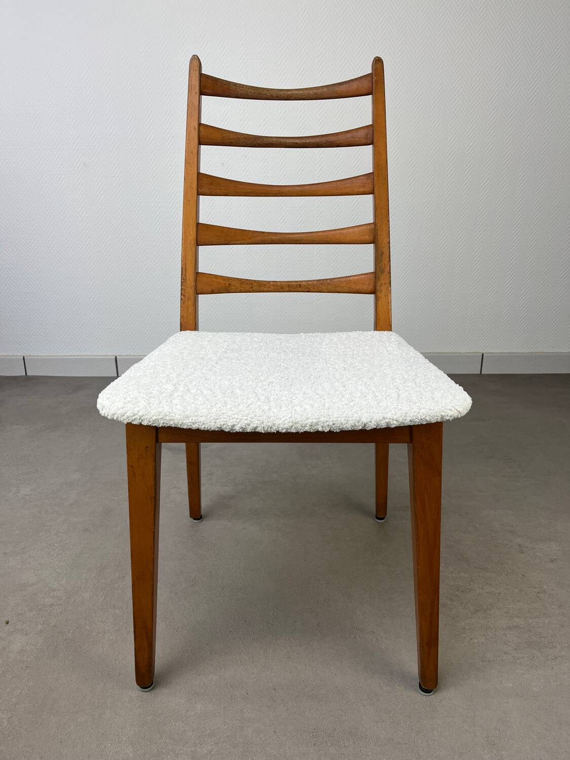 4 Scandinavian chairs, teak with boucle seats.