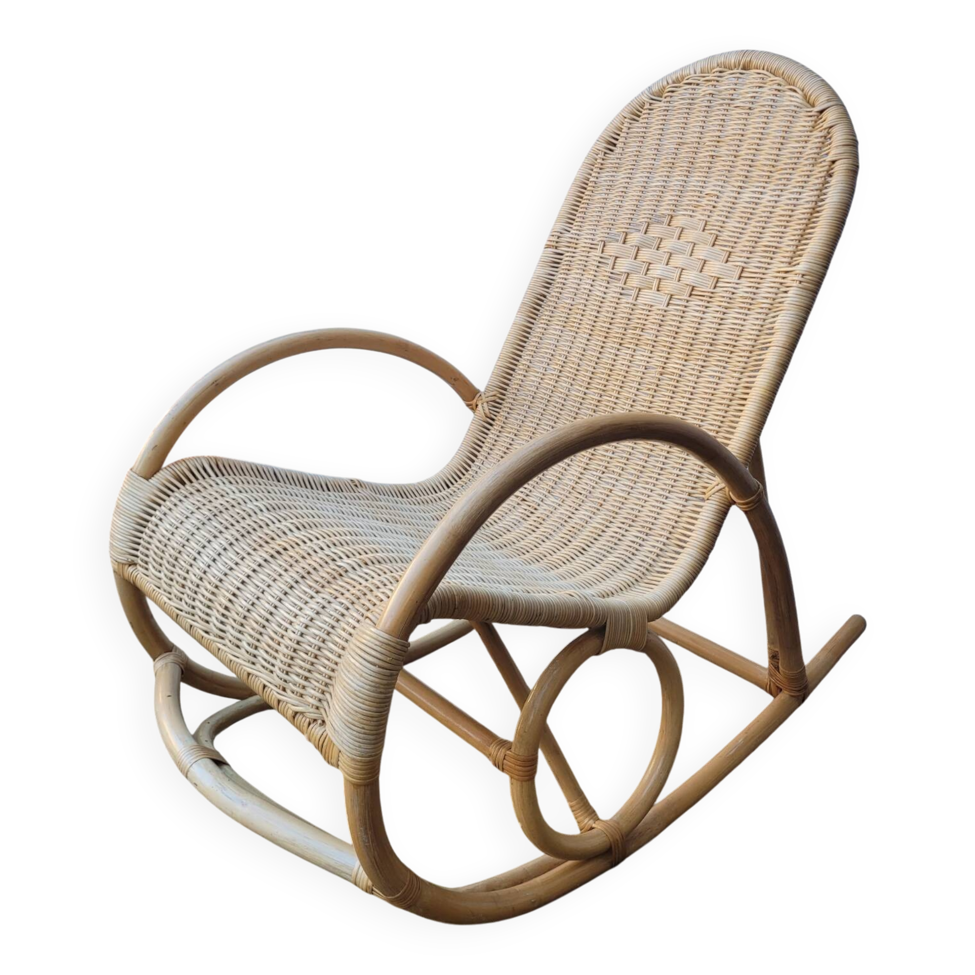 Rattan and bamboo rocking chair — Vintage bohemian style, 1970s