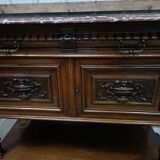 Solid walnut sideboard, Henri II style, Renaissance, with pink and white marble top