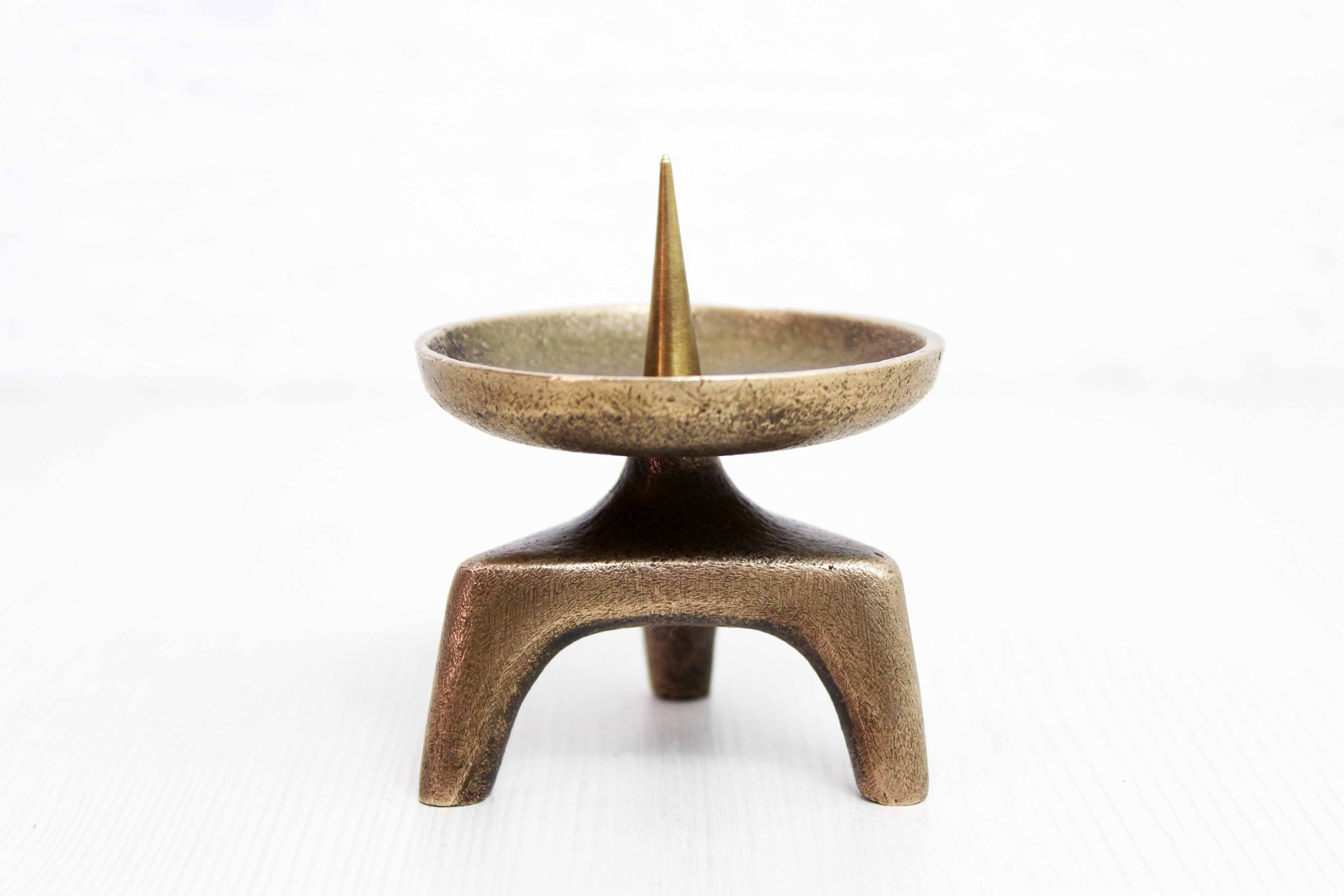 Brutalist bronze candle holder