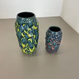 set of 2 Rare Super Color Crusty Fat Lava Vases by Scheurich, Germany WGP, 1970s