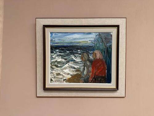 Original Swedish Oil on Canvas – “Figures” by Einar Emland – Vintage