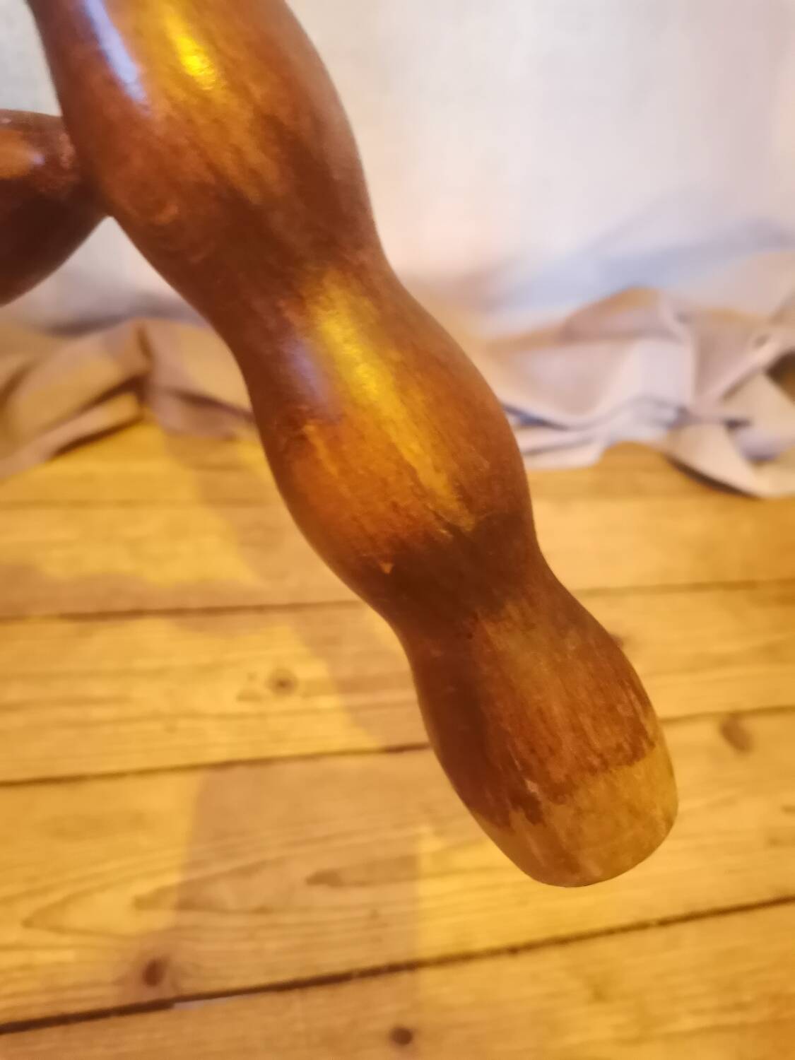 Turned wood tripod stool