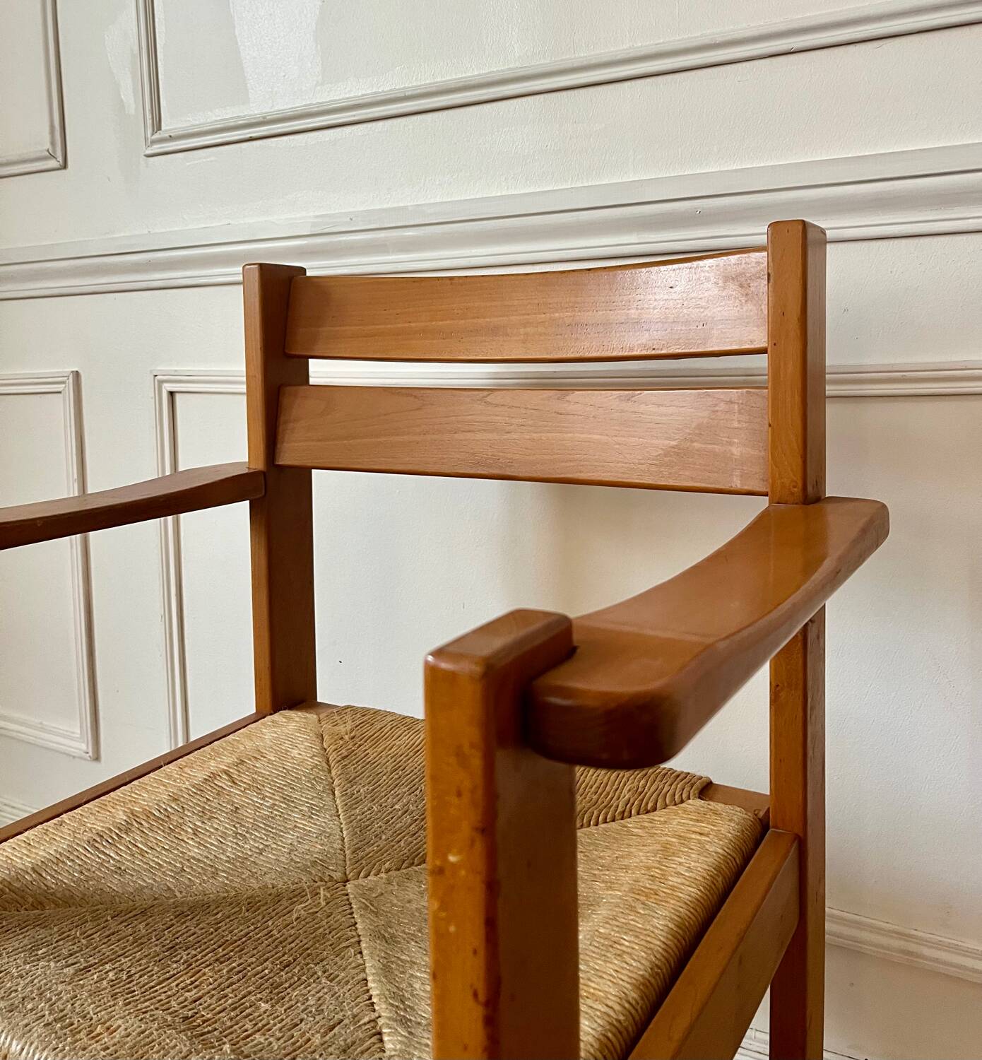 Armchair in elm and straw Maison Regain