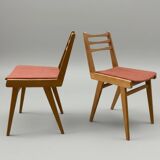 Pair of vintage chairs in solid wood with terracotta fabric seats