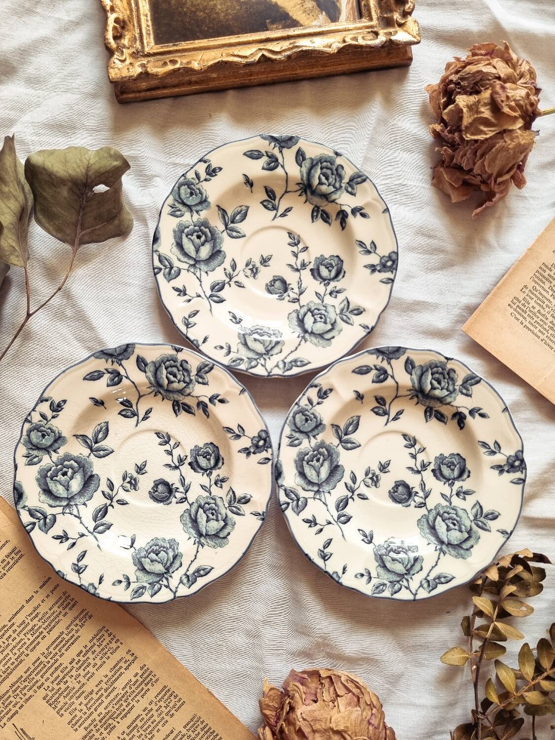 Trio of earthenware saucers