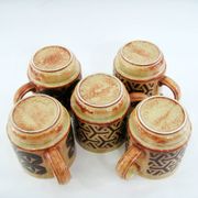 5 beige and fawn stoneware mugs - brown geometric decor - made in England - vintage 70s