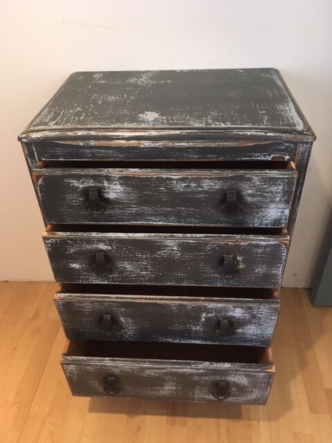 Blue grey patinated chest of drawers