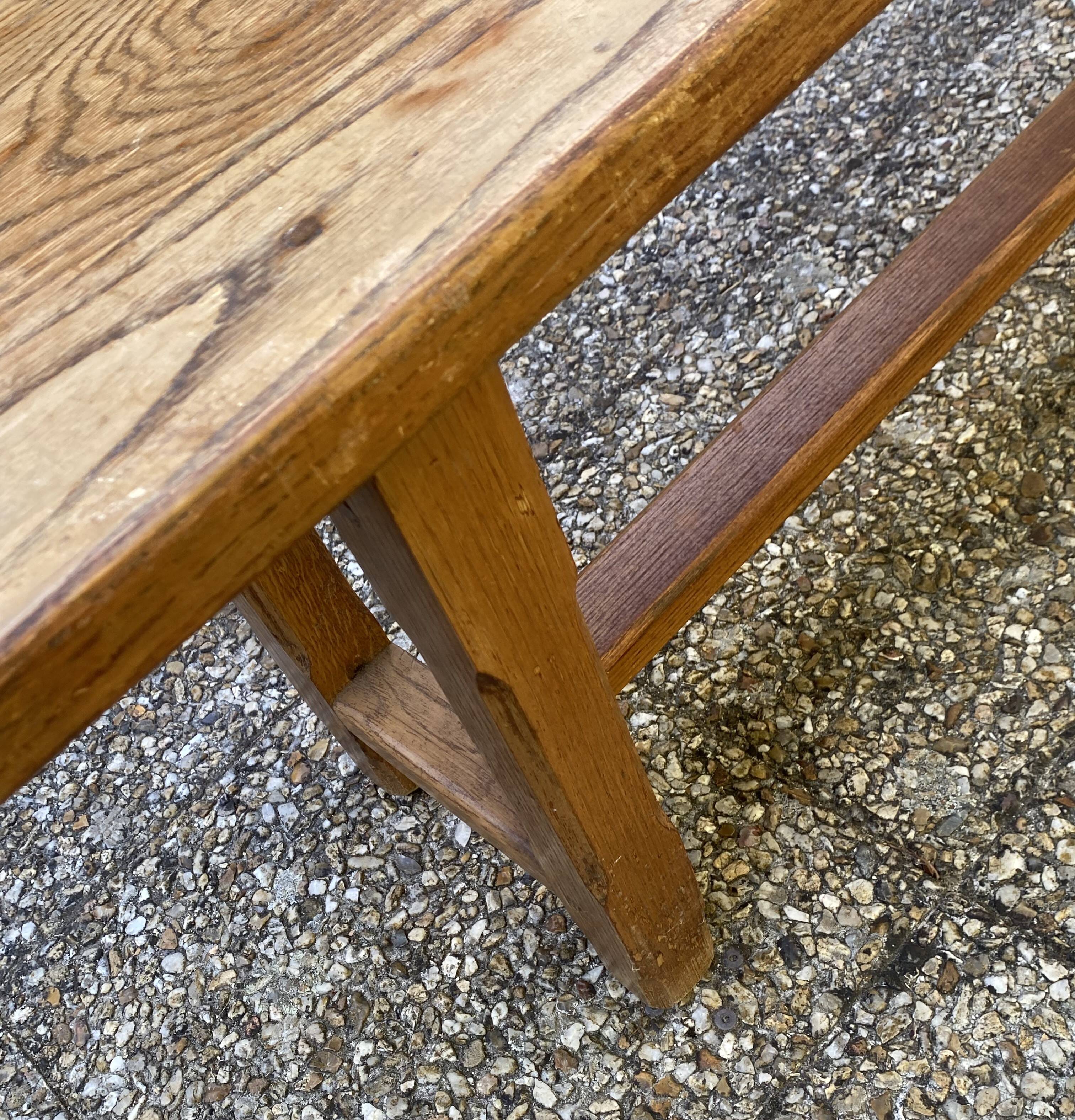 Solid oak farmhouse bench 220cm for rustic farmhouse table 1950
