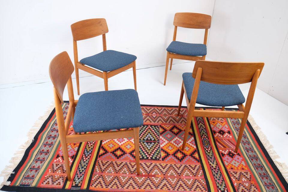 Set of 4 vintage chairs, 1960s–70s retro style, reupholstered.